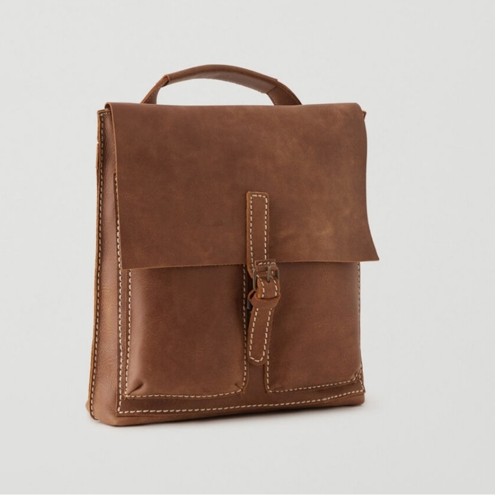 ROOTS Premium Convertible Crossbody into Backpack Brown 100% Leather Bag